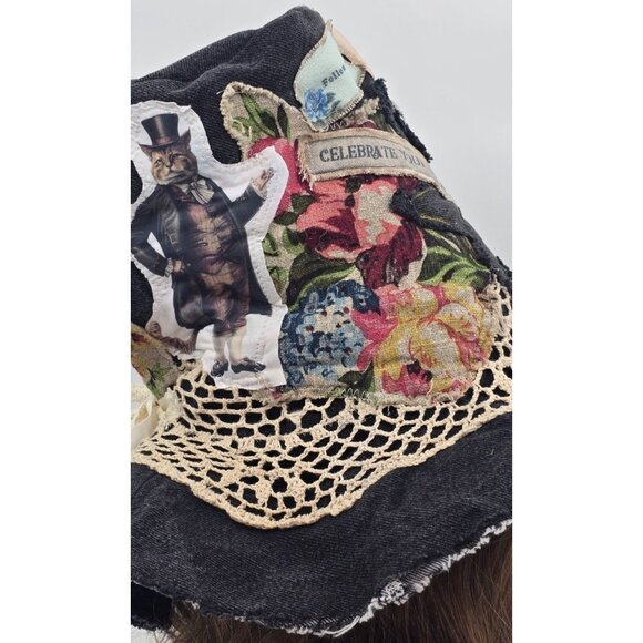 OOAK Magnolia Boho Stove Pipe Top Hat Indie Upcycled Cat Floppy Adjustable S - L - Picture 5 of 16
